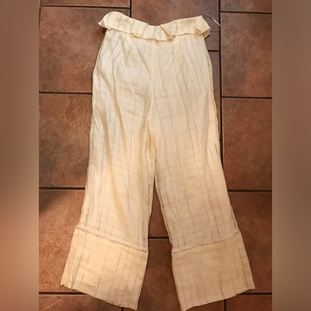 Cult Gaia elle grid straight leg linen pant flare hidden zip - Picture 4 of 7